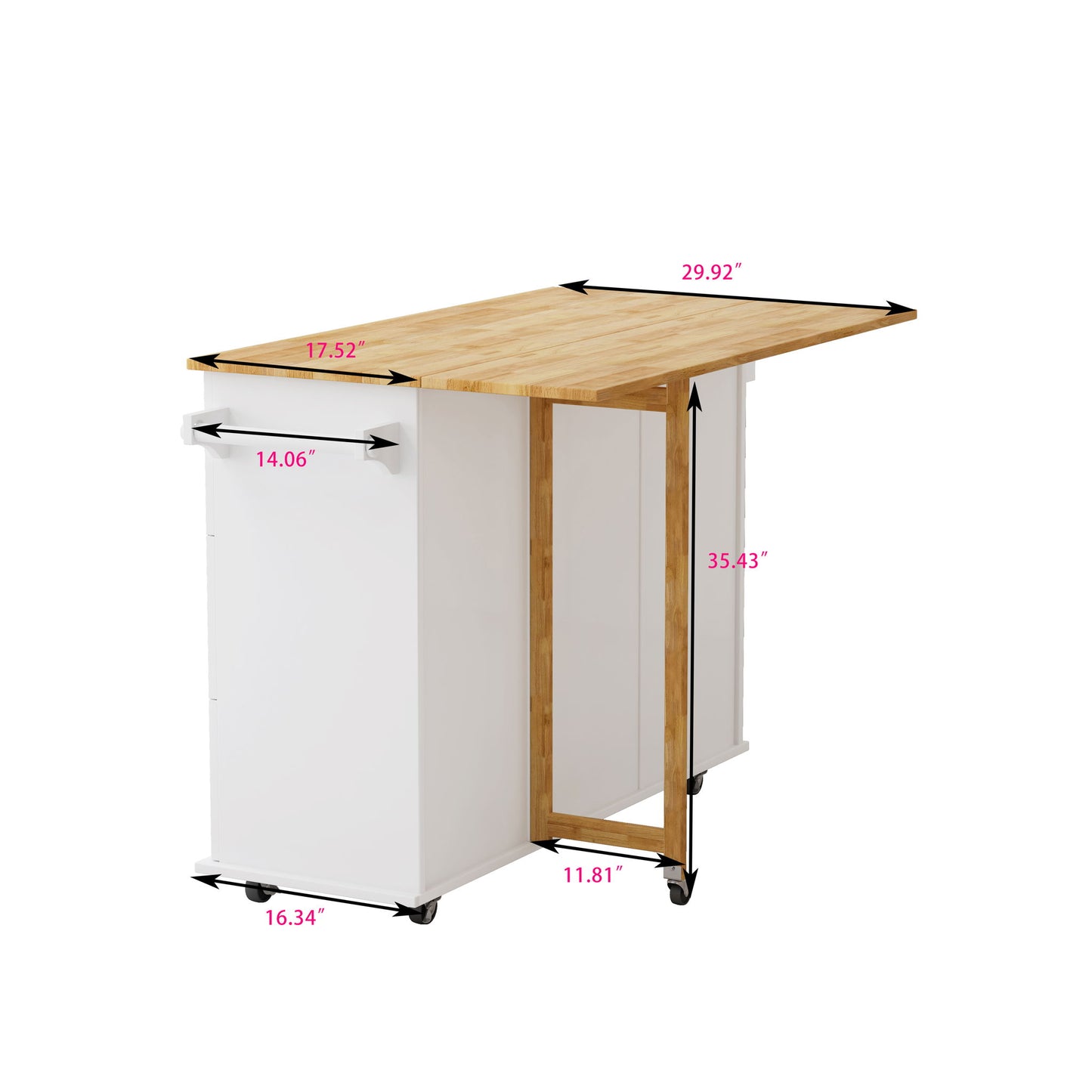 Kitchen Island Cart With 2 Door Cabinet, 3 Drawers, Spice Rack & Towel Rack - White Home Essentials