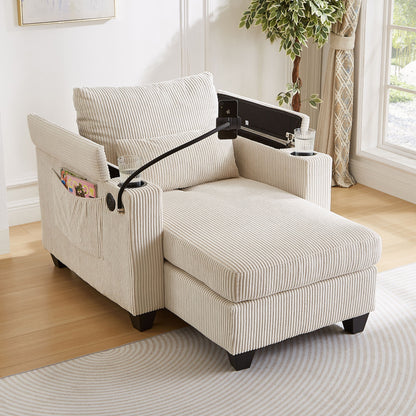 Convertible Chaise Lounge Sofa Chair With USB Ports, Cup Holders, Phone Holder And Storage Hearth and Haven