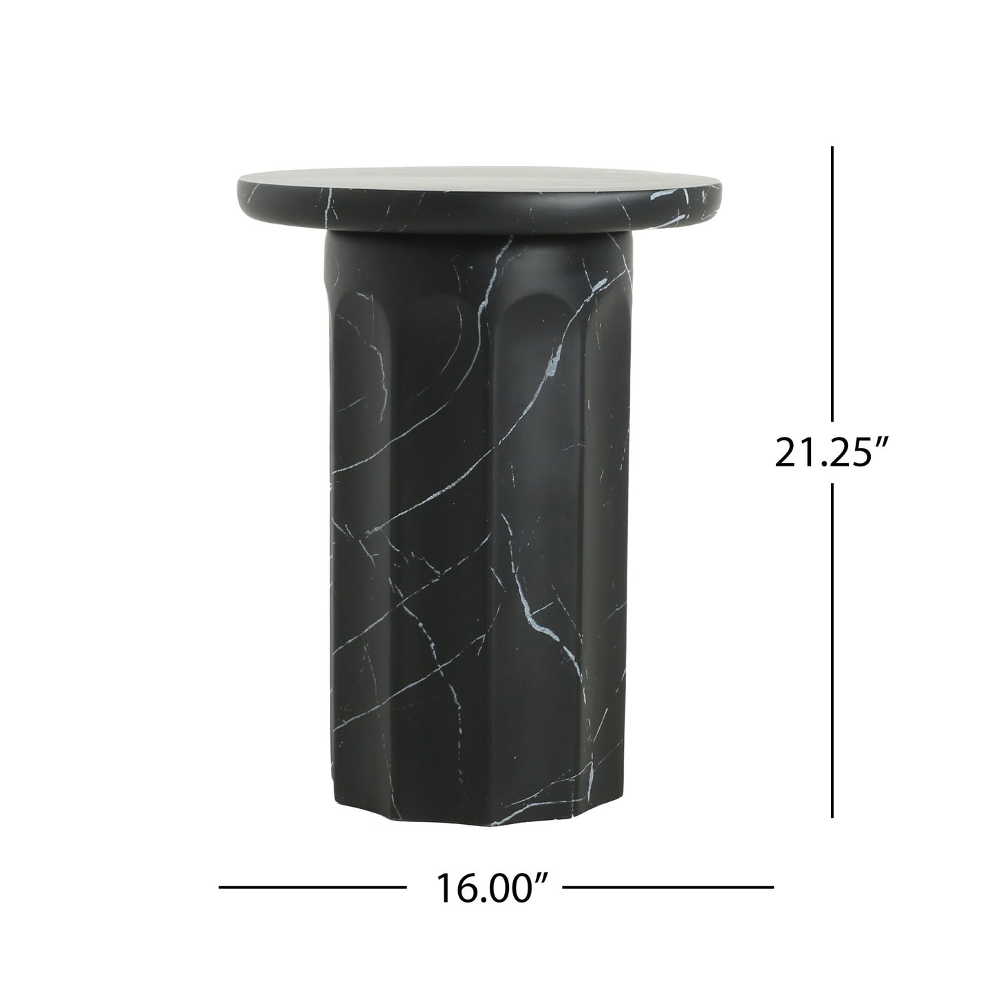 Outdoor Lightweight Concrete BMarble Effect Side Table, Living Room End Table - Black / Marble Noble House