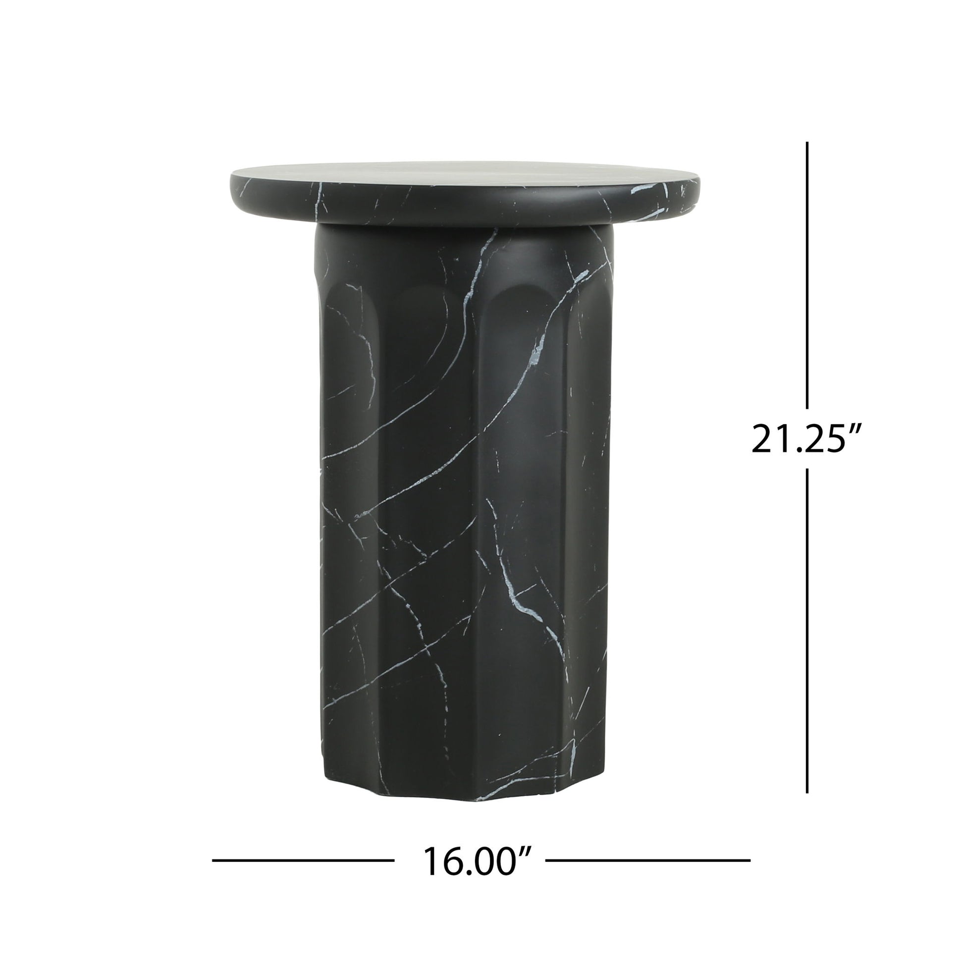 Outdoor Lightweight Concrete BMarble Effect Side Table, Living Room End Table - Black / Marble Noble House