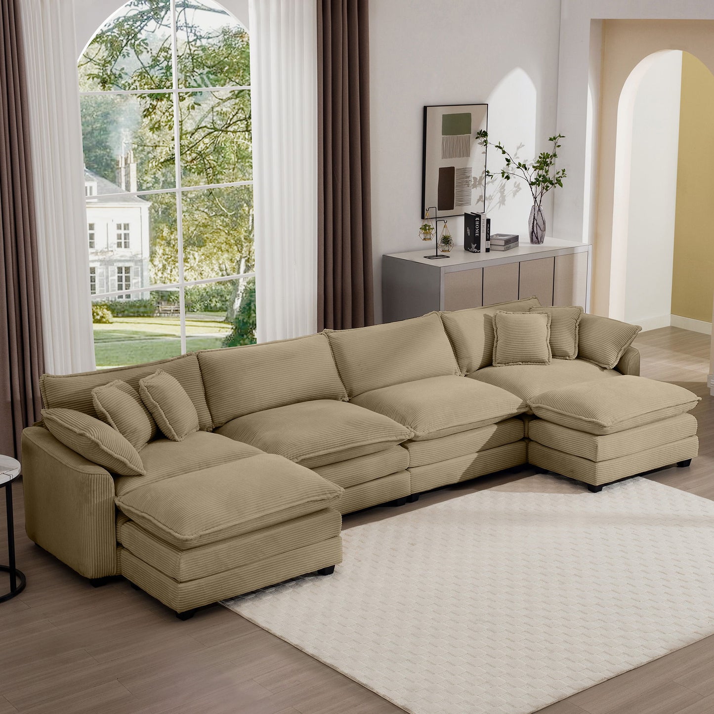Modern Oversized Modular Cushion Sofa With Ottoman, Low Back, Deep Seating Sofa Set Home Essentials
