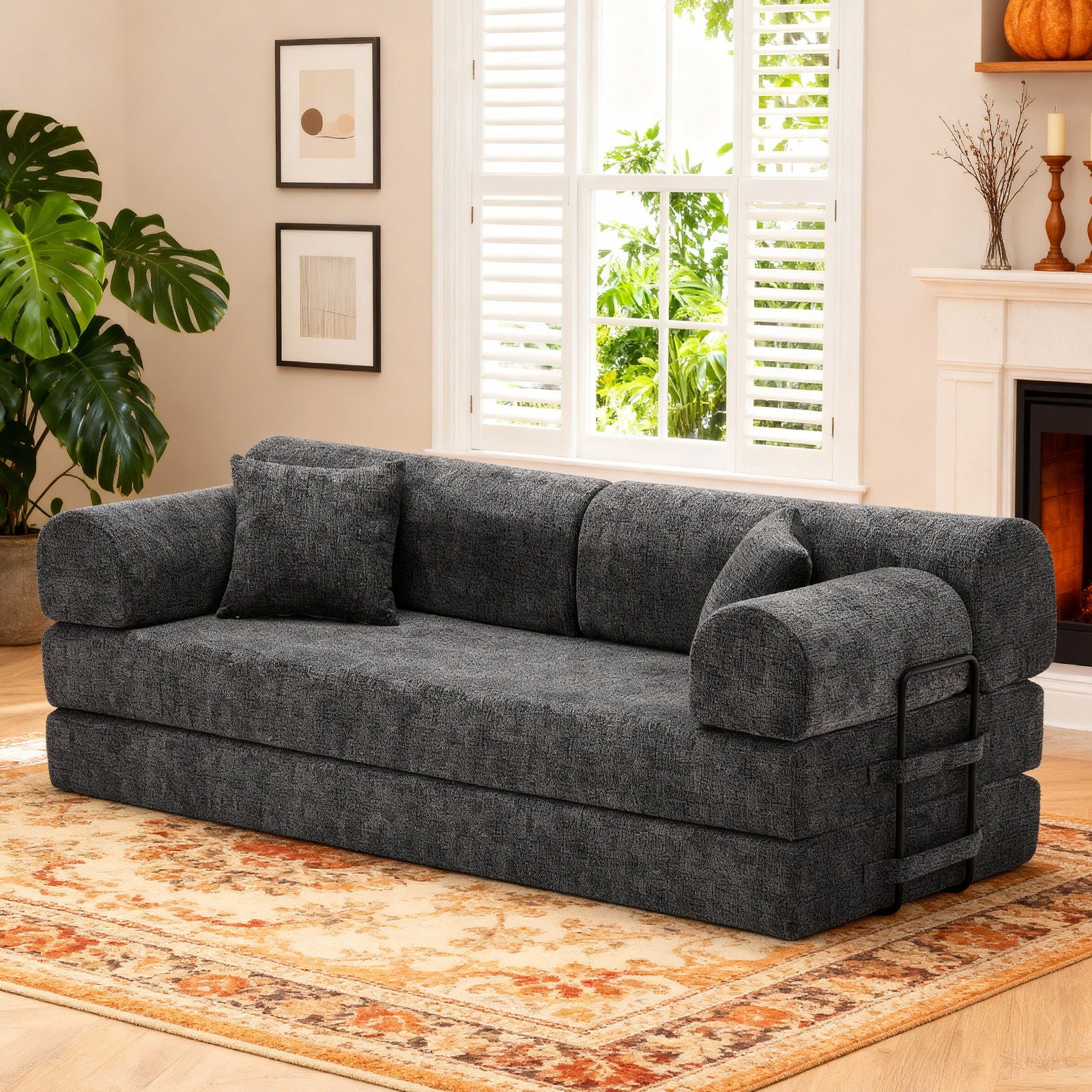 Modern 2 Tone Fabric Convertible Sleeper Sofa Bed Home Essentials