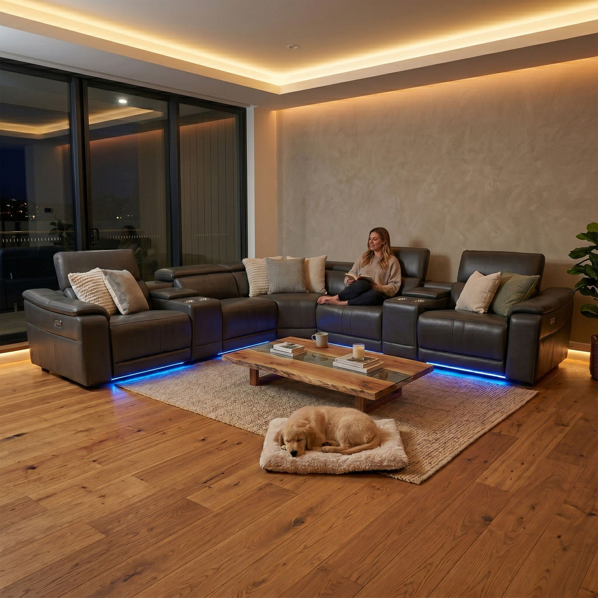 L - Shaped Recliner Sectional Sofa With Bluetooth Speakers, Wireless Charging, LED Lights Home Essentials