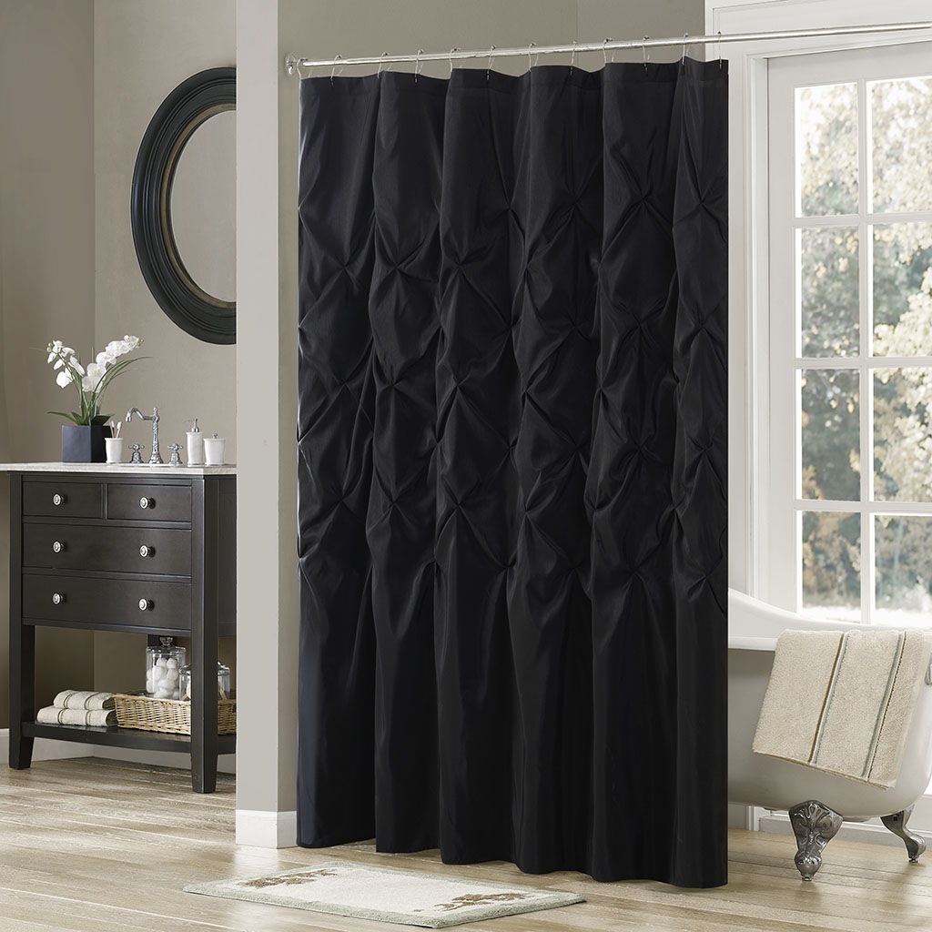 Laurel - Tufted Semi-Sheer Shower Curtain - Black