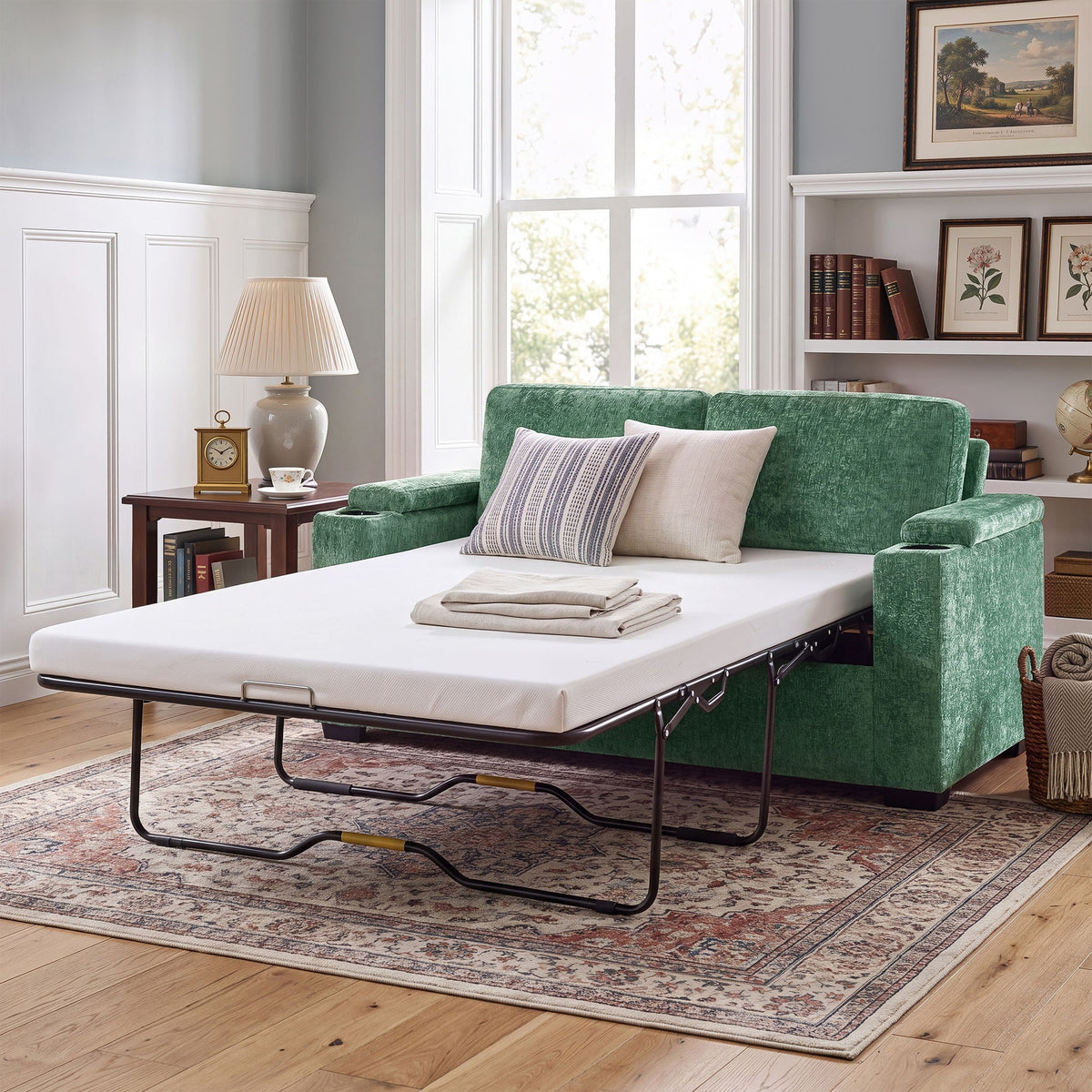 Pull Out Sofa Bed Loveseat With Twin Mattress, Cup Holders And Arm Storage Hearth and Haven