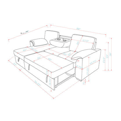Rebecca - Sofa With Pull Out Bed, Storage Chaise, USB And Cup Holders - Dark Gray Global Furniture USA