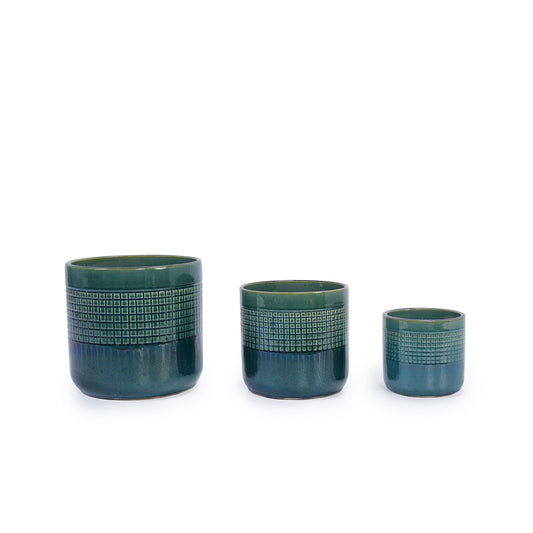 Grid Flowerpot (Set of 3), Planter For Patio, Garden, Windowsill - Blue / Green Daily Nest