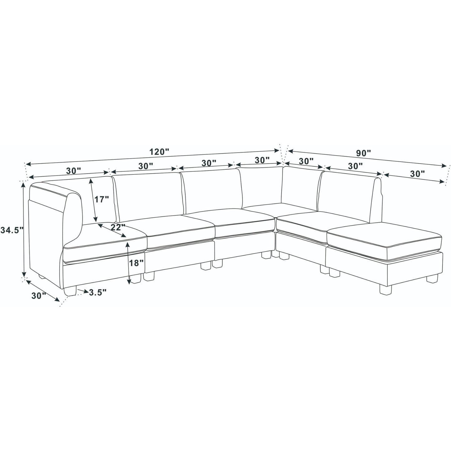 Upholstered Modular Sectional - Black Home Essentials