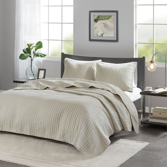 Keaton - King Reversible Coverlet Set - Cream Madison Park