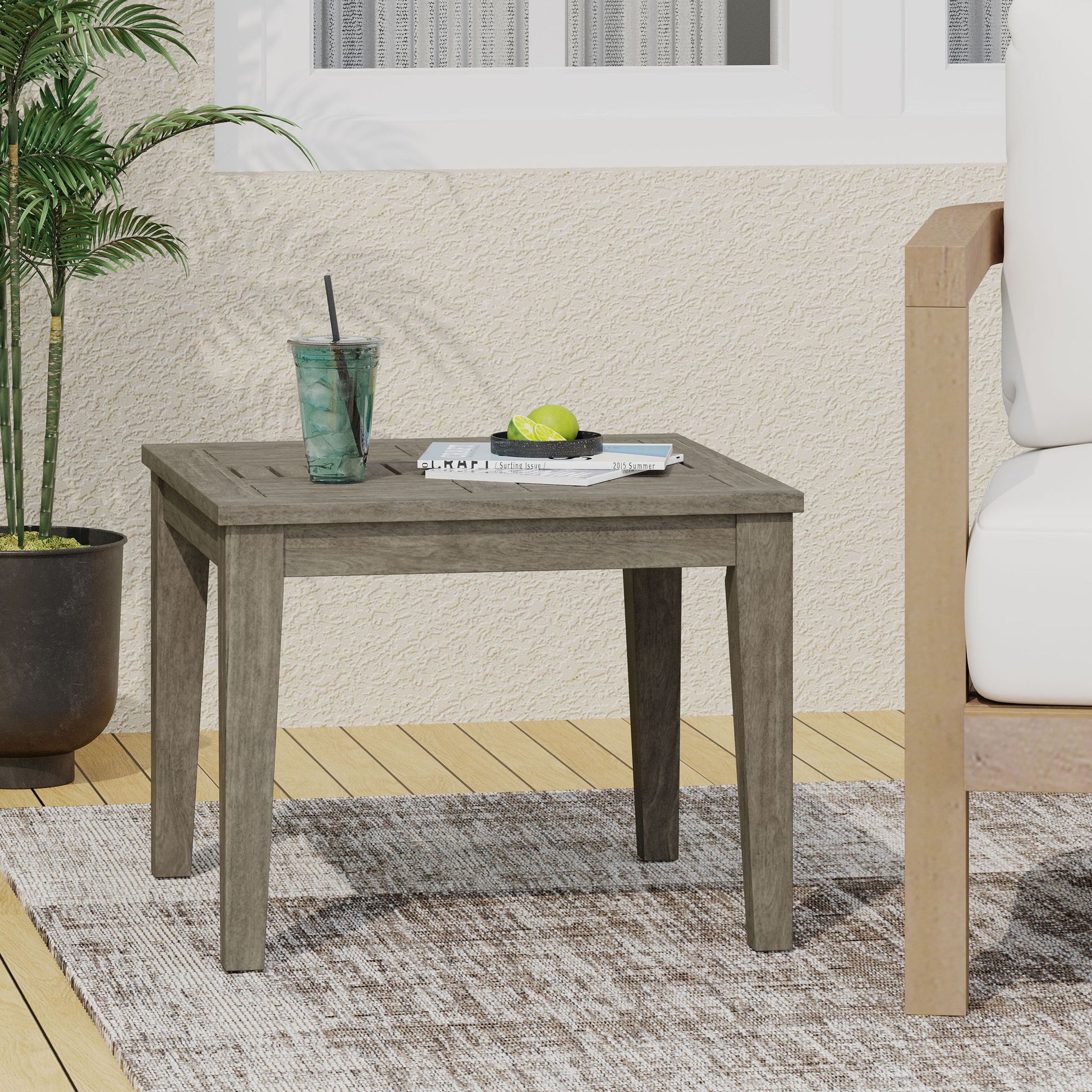 Dexterity - Outdoor Square Side Table With Wood Frame - Gray Noble House