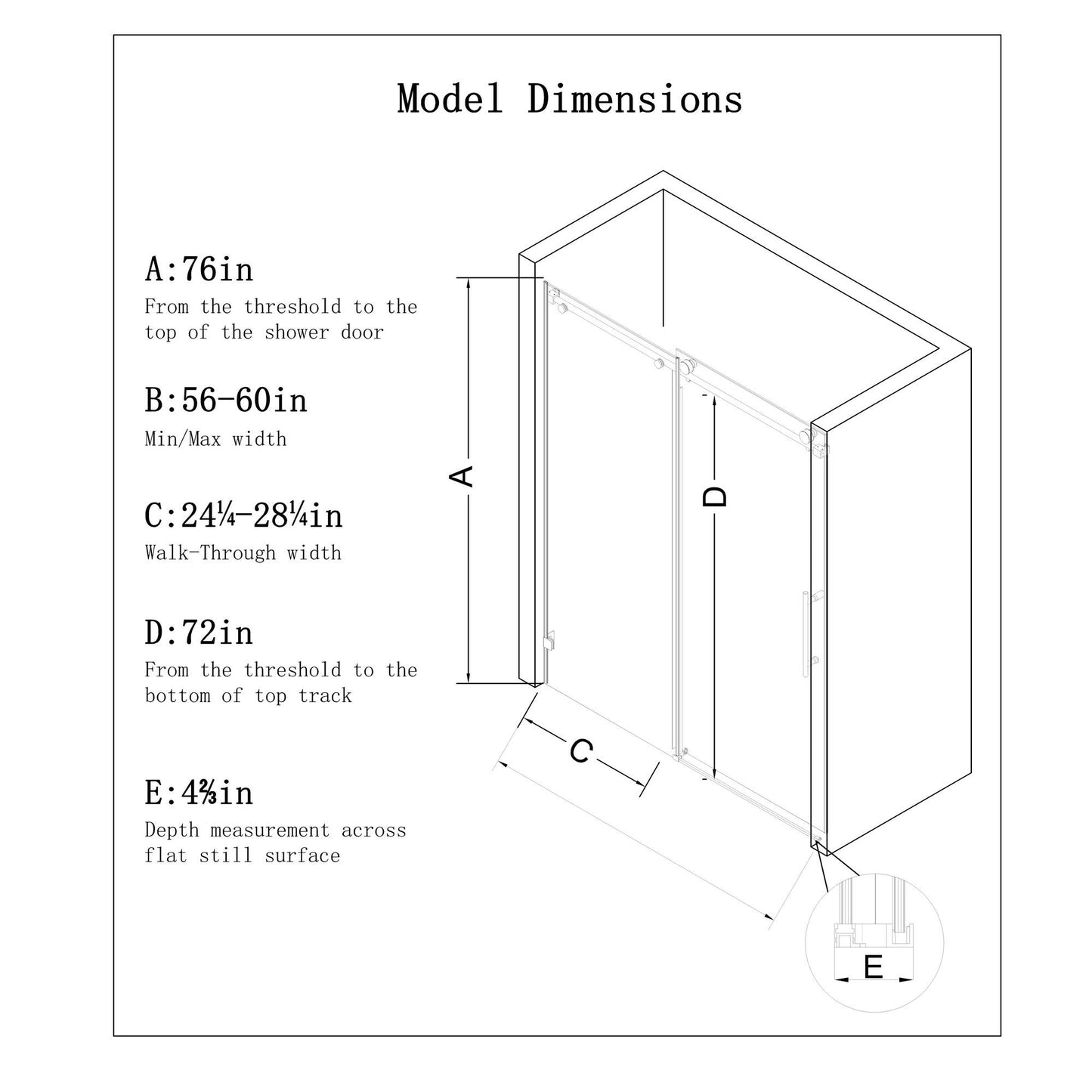 Frameless Single Sliding Soft Close Shower Door, 5 / 16" Clear Nano Coated Tempered Glass And 304 Stainless Steel Handle - Matte Black Daily Nest