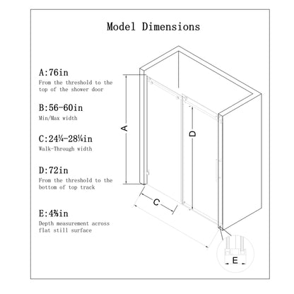 Frameless Single Sliding Soft Close Shower Door, 5 / 16" Clear Nano Coated Tempered Glass And 304 Stainless Steel Handle - Matte Black Daily Nest