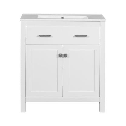 Bathroom Vanity With Ceramic Sink, Modern Single Bathroom Cabinet With 2 Doors And A Shelf, Soft Close Doors Hearth and Haven