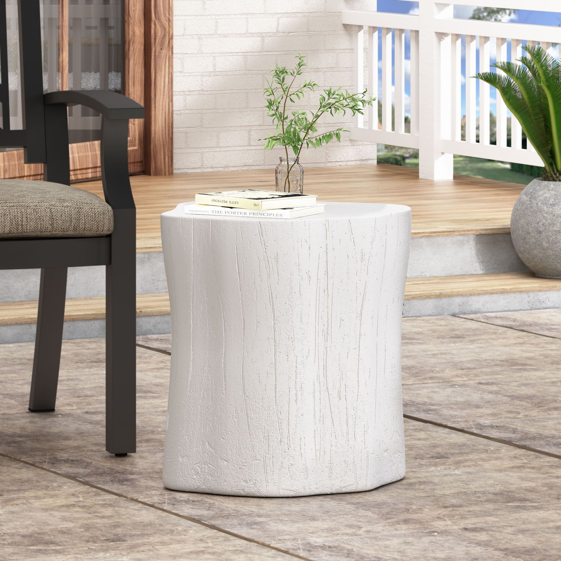 Outdoor, Lightweight Concrete Side Table - Antique White Noble House