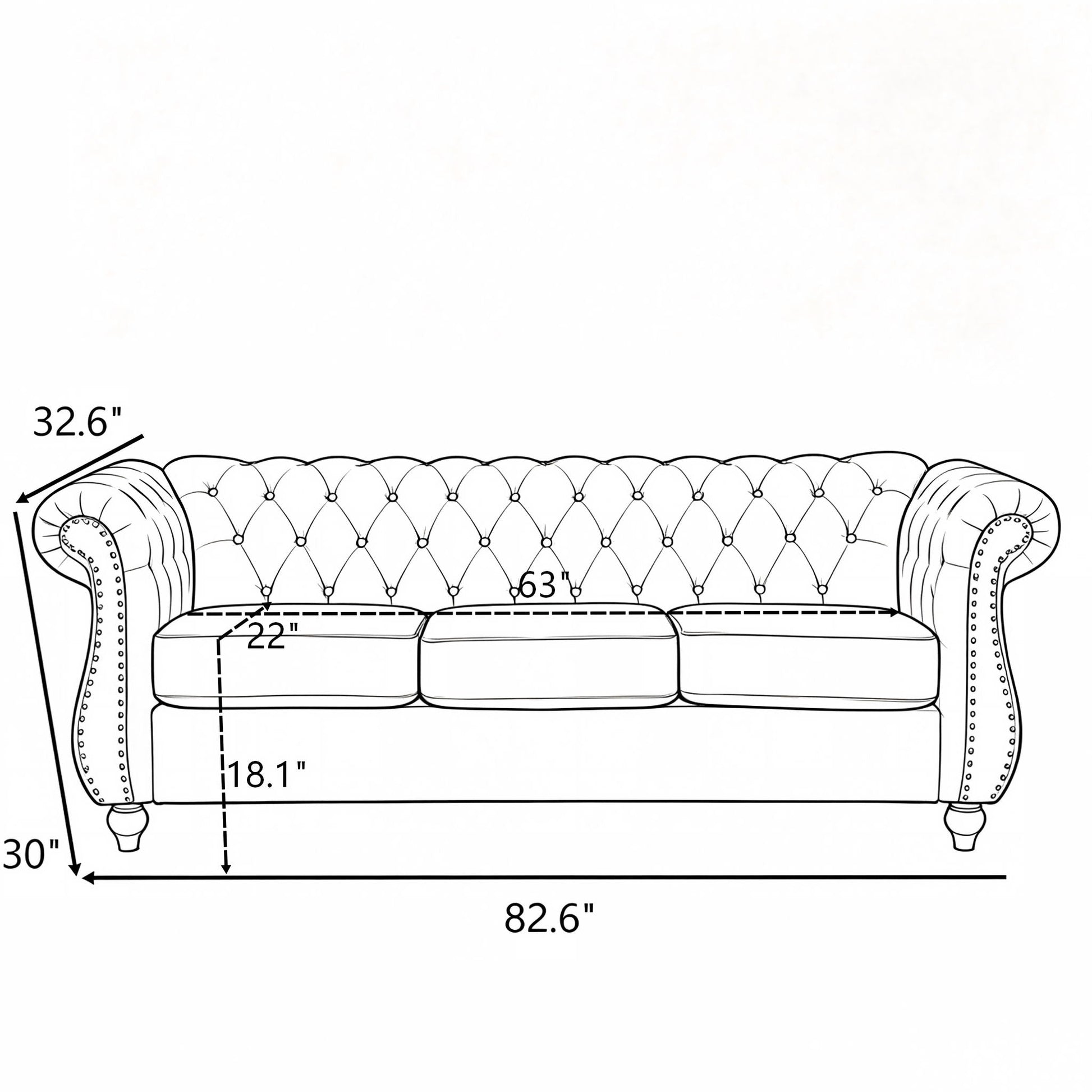 Chesterfield 3 Seater Sofa With Rolled Arms US Pride