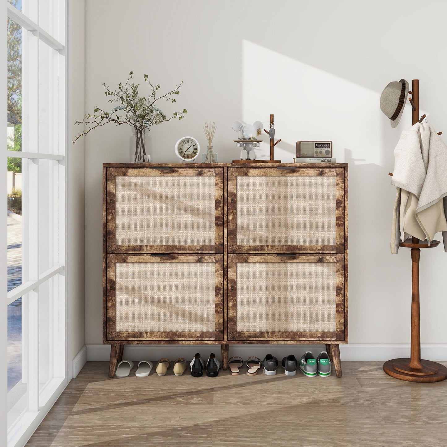 4 Door Shoe Rack, Freestanding Modern Shoe Storage Cabinet