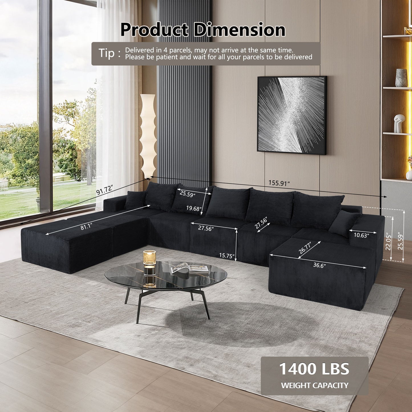 Luxury 8 Piece Modular U Shaped Sectional Sofa With Oversized Chaise Lounge And Bed Corduroy Upholstery Home Essentials