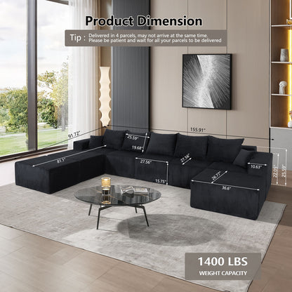 Luxury 8 Piece Modular U Shaped Sectional Sofa With Oversized Chaise Lounge And Bed Corduroy Upholstery Home Essentials