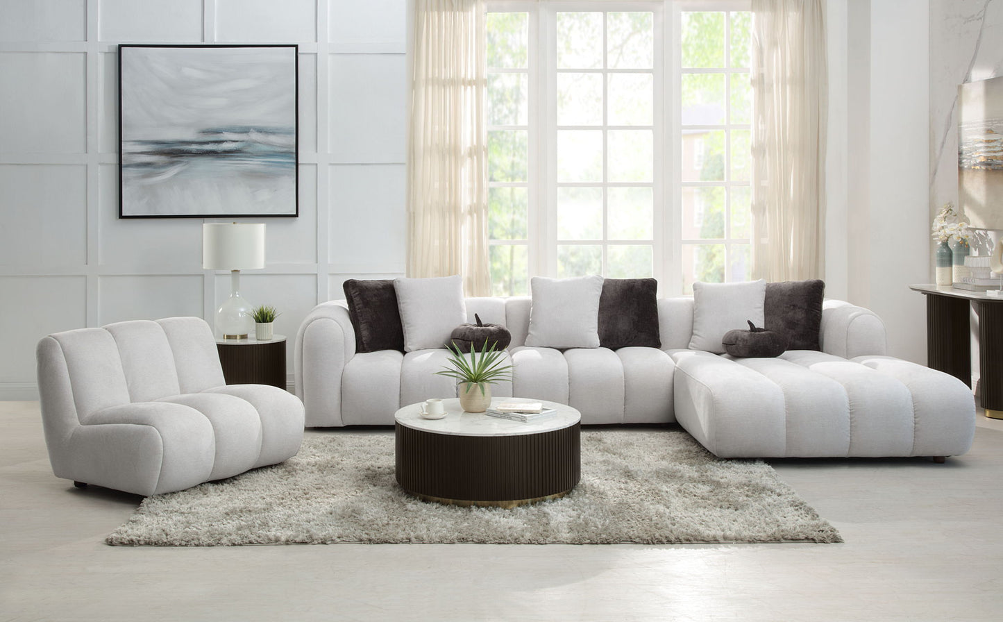 Manilla - Sectional Sofa With Chair - Ivory White Acme