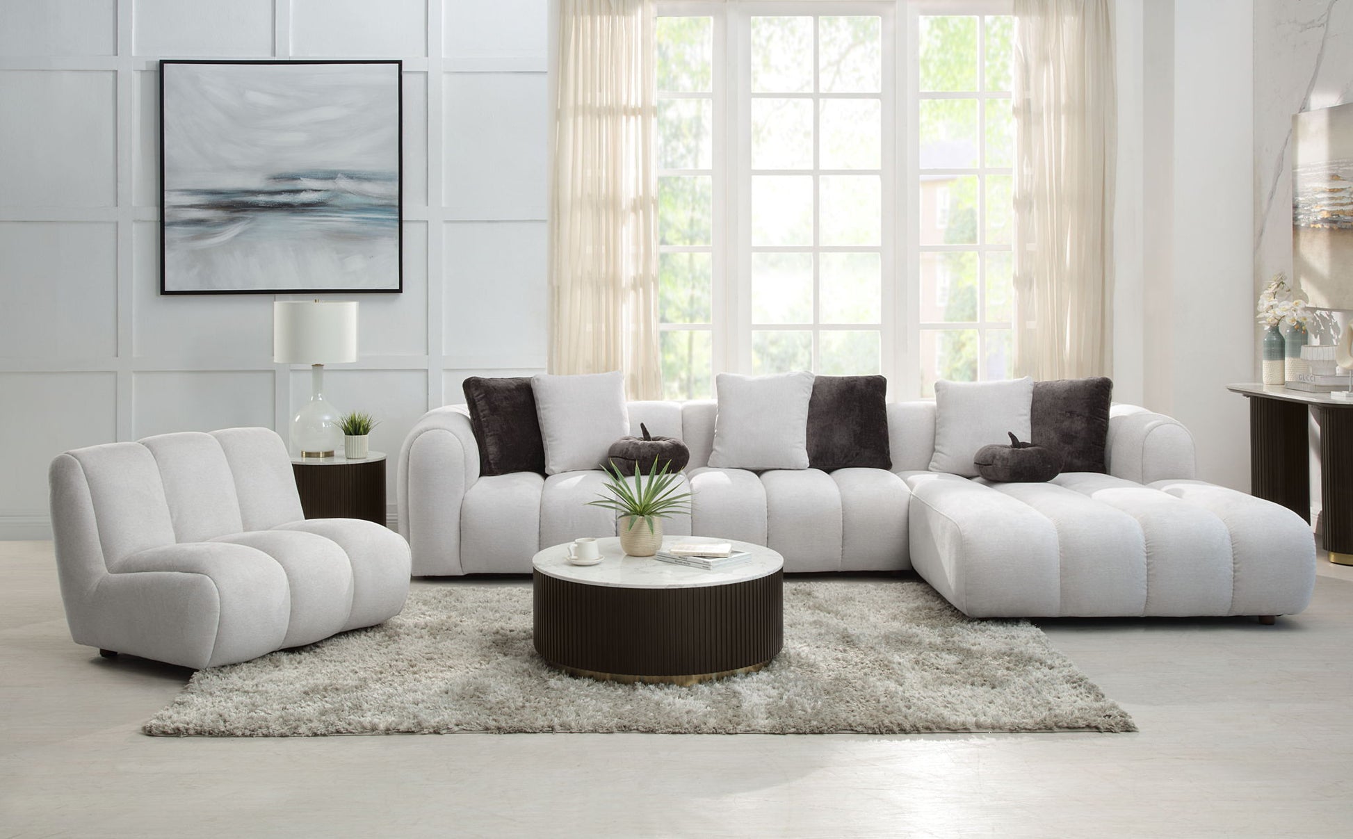 Manilla - Sectional Sofa With Chair - Ivory White Acme