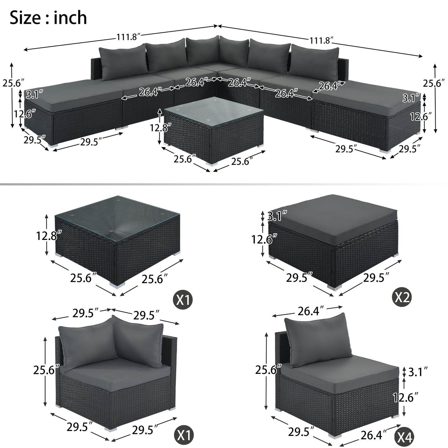 8 Pieces Outdoor Patio Furniture Conversation Wicker Sofa Set Hearth and Haven
