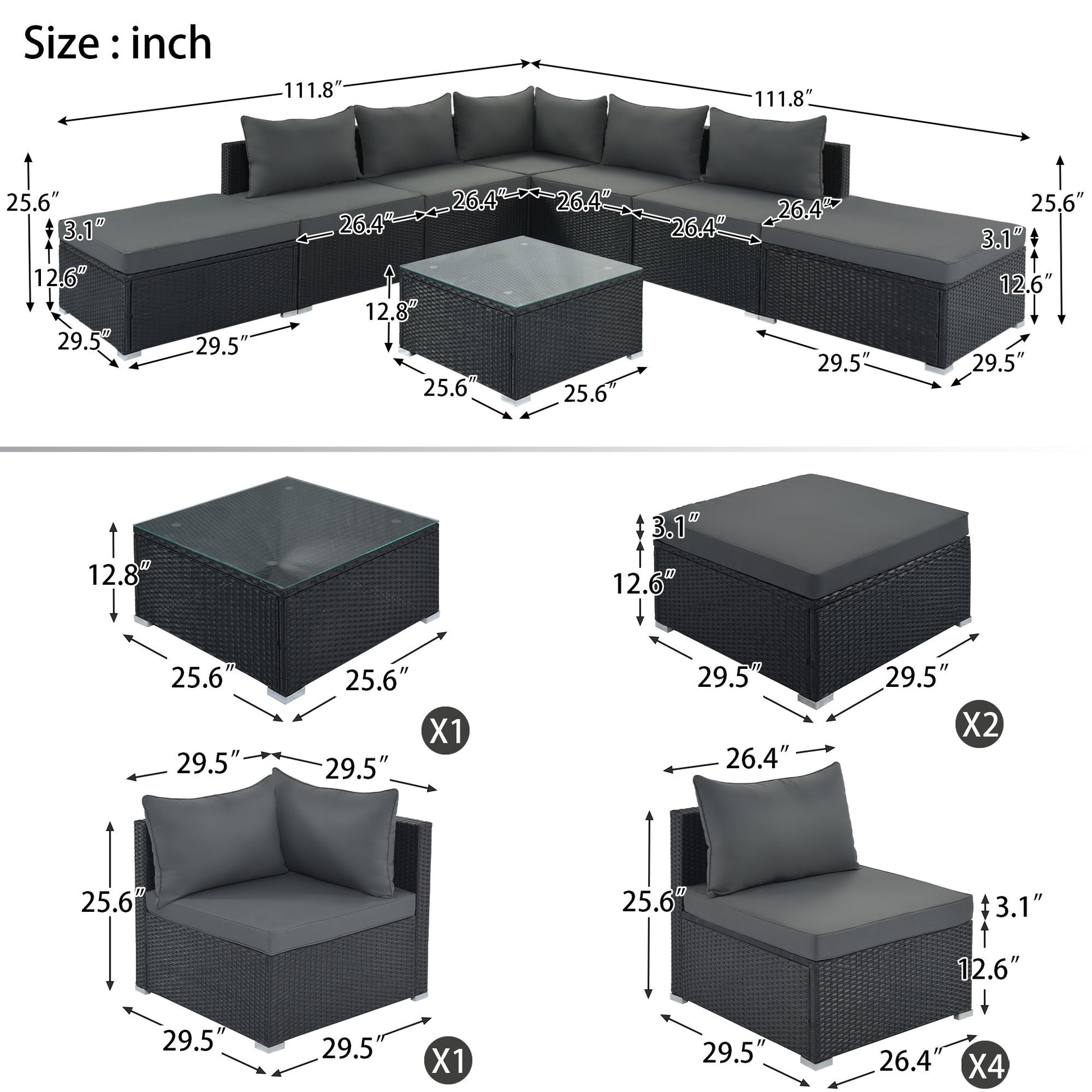 8 Pieces Outdoor Patio Furniture Conversation Wicker Sofa Set Hearth and Haven