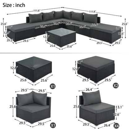 8 Pieces Outdoor Patio Furniture Conversation Wicker Sofa Set Hearth and Haven