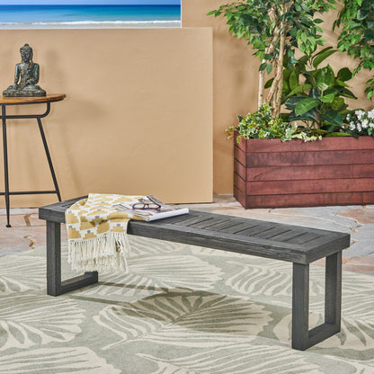 Realm - Outdoor Bench With Slat Panel Top And Base - Dark Gray Noble House