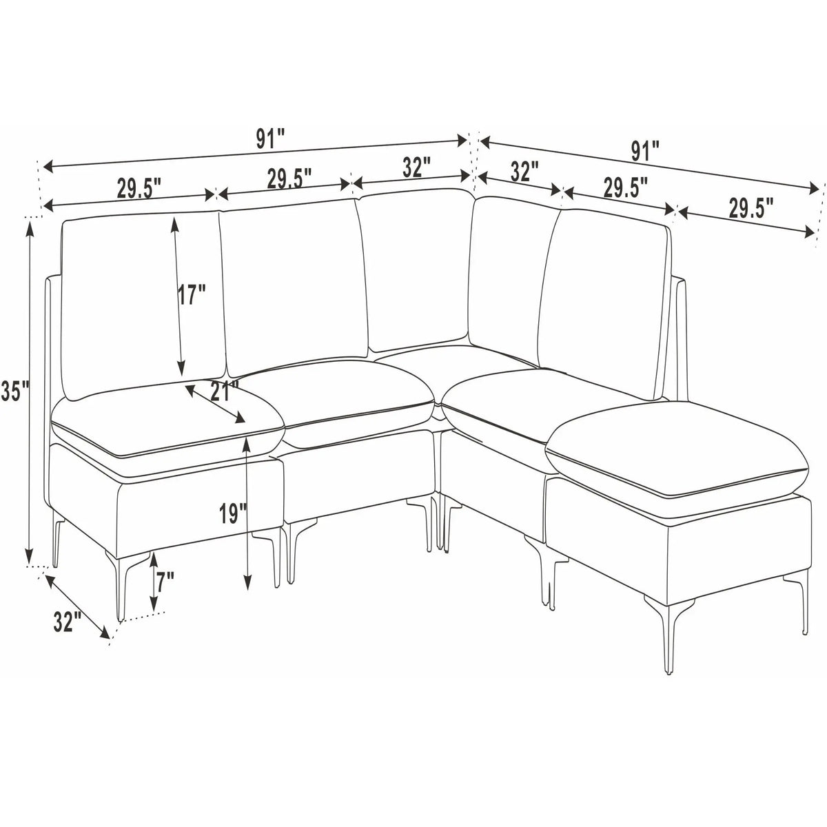 Upholstered Modular Sectional With Tall Legs, Medium Firm Seat Home Essentials