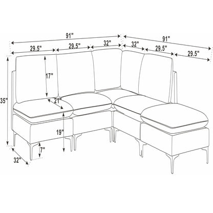 Upholstered Modular Sectional With Tall Legs, Medium Firm Seat Home Essentials