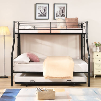 Twin Over Full Modern Metal Bunk Bed With Trundle - Black Home Essentials