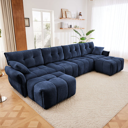 Sofa Set With Ottoman And Pillows, Textured, High Resilience Cushions Home Essentials