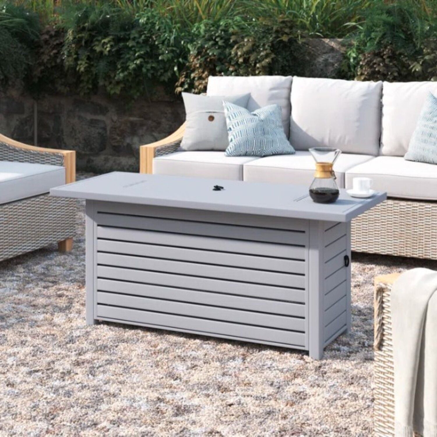Steel Propane / Natural Gas Outdoor Fire Pit Table With Lid LSI Patio Furniture