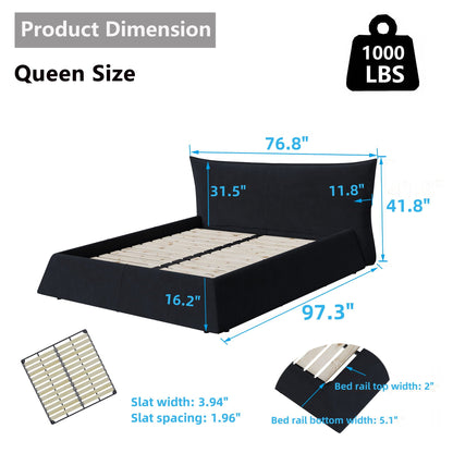 Upholstered Platform Bed With Special Shaped Velvet Headboard Home Essentials