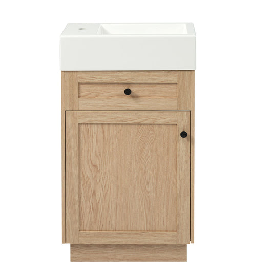 Bathroom Vanity With Reversible Resin Sink, Cabinet & Zinc Alloy Handles - Wood Hearth and Haven