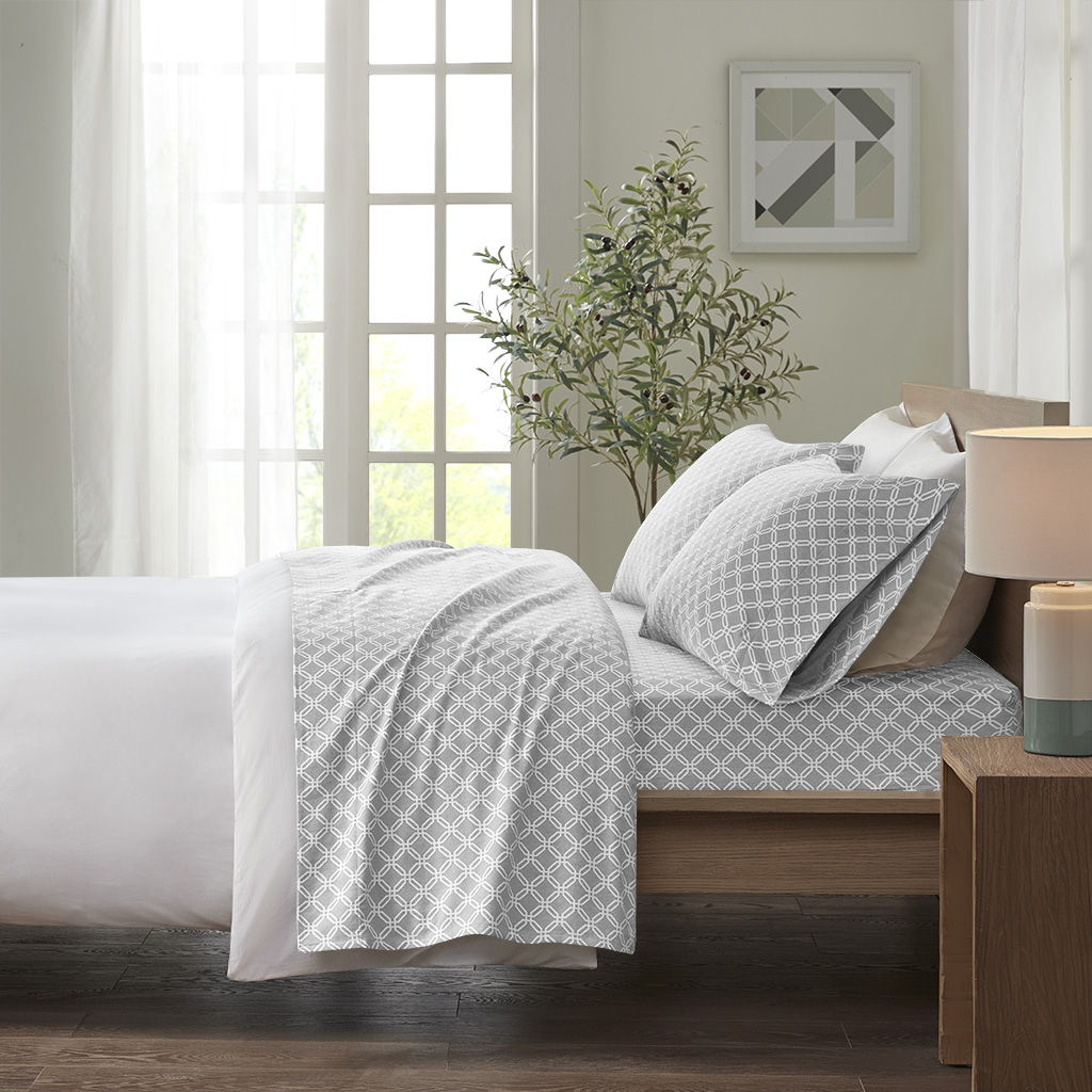 Queen Cozy 100% Printed Sheet Set - Gray Geo True North by Sleep Philosophy