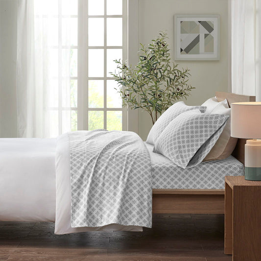 Queen Cozy 100% Printed Sheet Set - Gray Geo True North by Sleep Philosophy