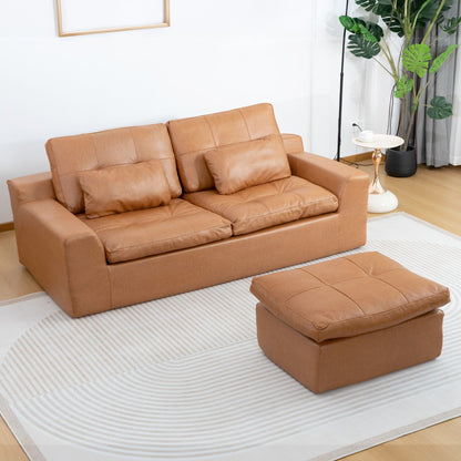 L - Shaped Modular 2 Seater Sofa With Movable Ottoman And High Density Sponge Cushions For Living Room Home Essentials