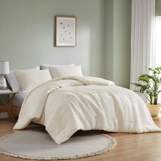 Wyatt - 3 Piece King Knitted Jersey Comforter Set - Ivory