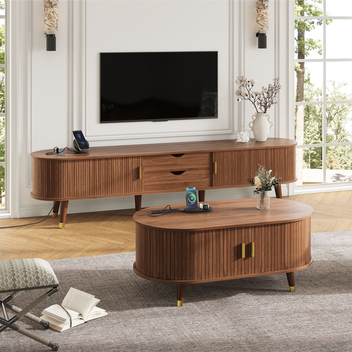 TV Stand & Coffee Table Set With Charging Station Hearth and Haven