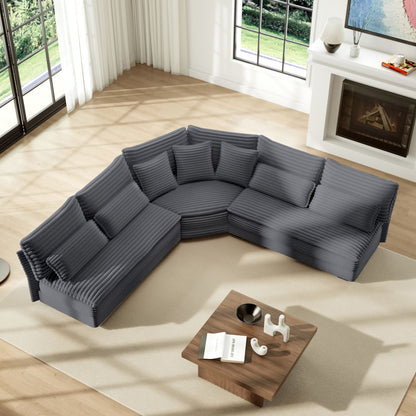 5 Seater L Shaped Sectional Sofa With Curved Corner, 7 Pillows