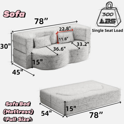 Modern Floor Sofa, With 2 Pillows, Convertible Teddy Fabric Foam Filled Bed Home Essentials