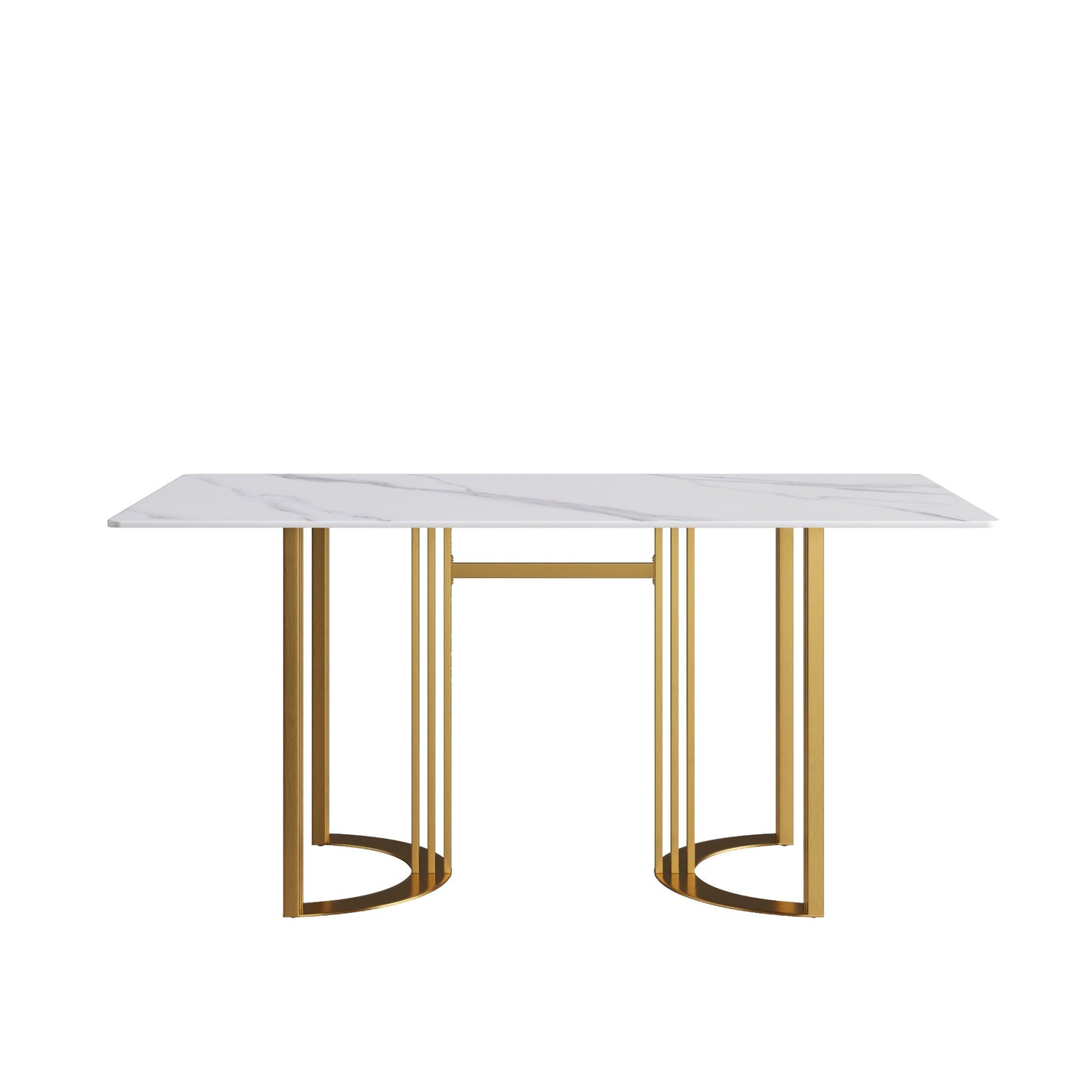 63" Modern Artificial Stone Straight Edge Metal Leg Dining Table, 6 People - White / Gold