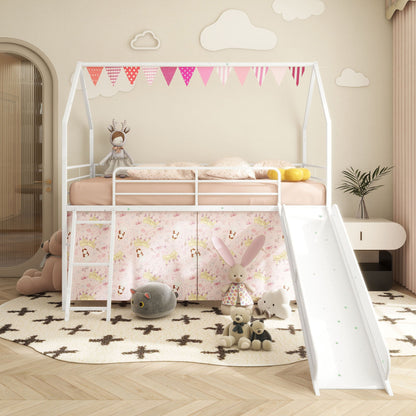 Jack - House Loft Bed With Slide And Curtain Set House & Home Furniture