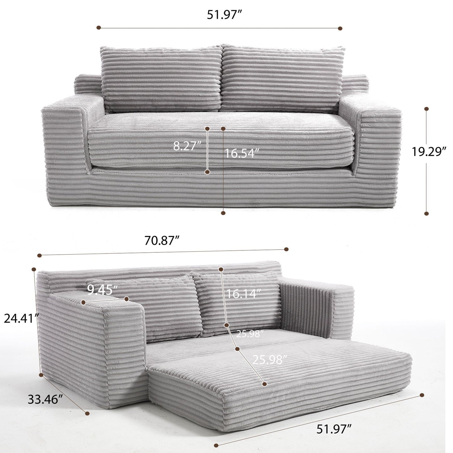 Convertible Loveseat Sofa Bed With Memory Foam & Steel Frame Home Essentials