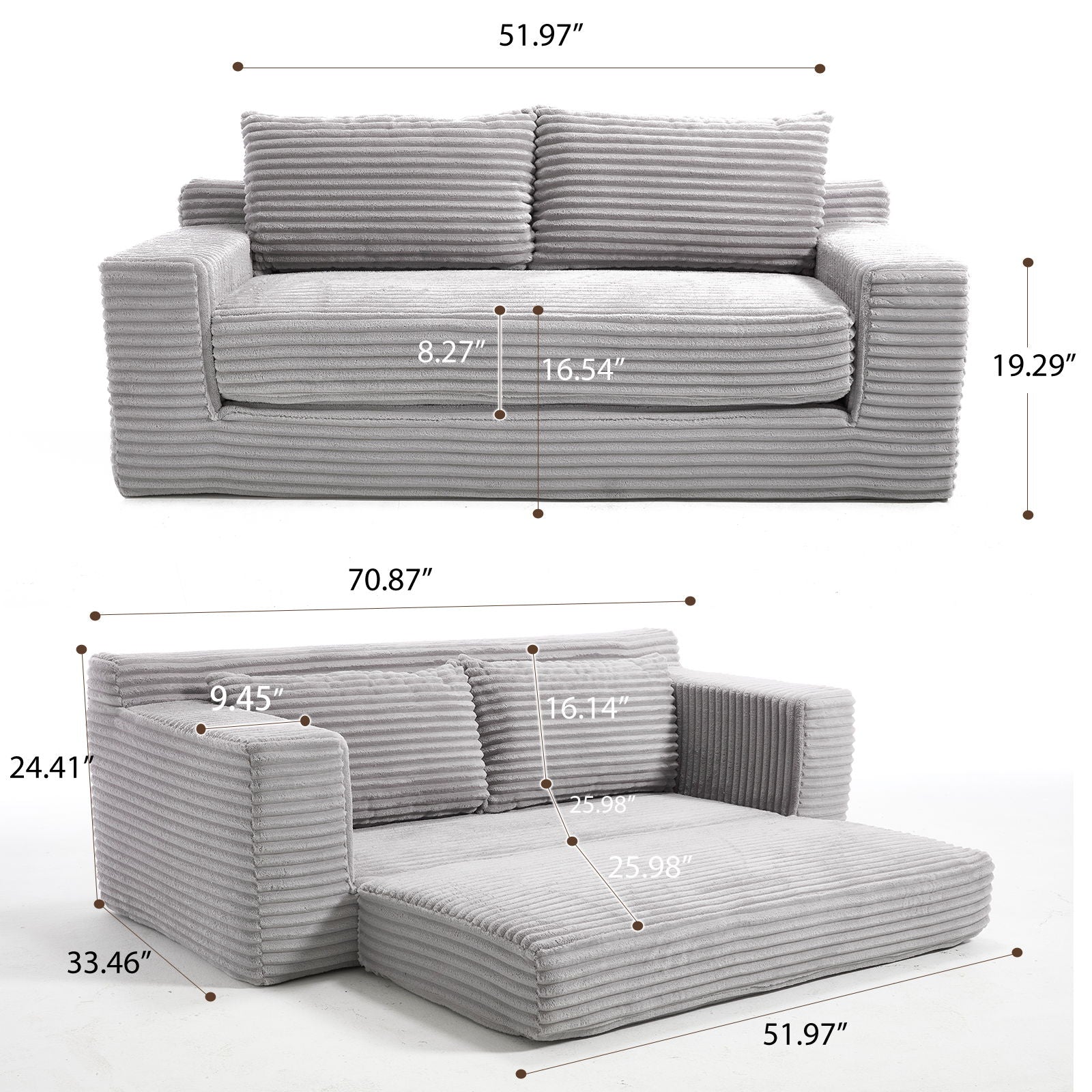 Convertible Loveseat Sofa Bed With Memory Foam & Steel Frame Home Essentials