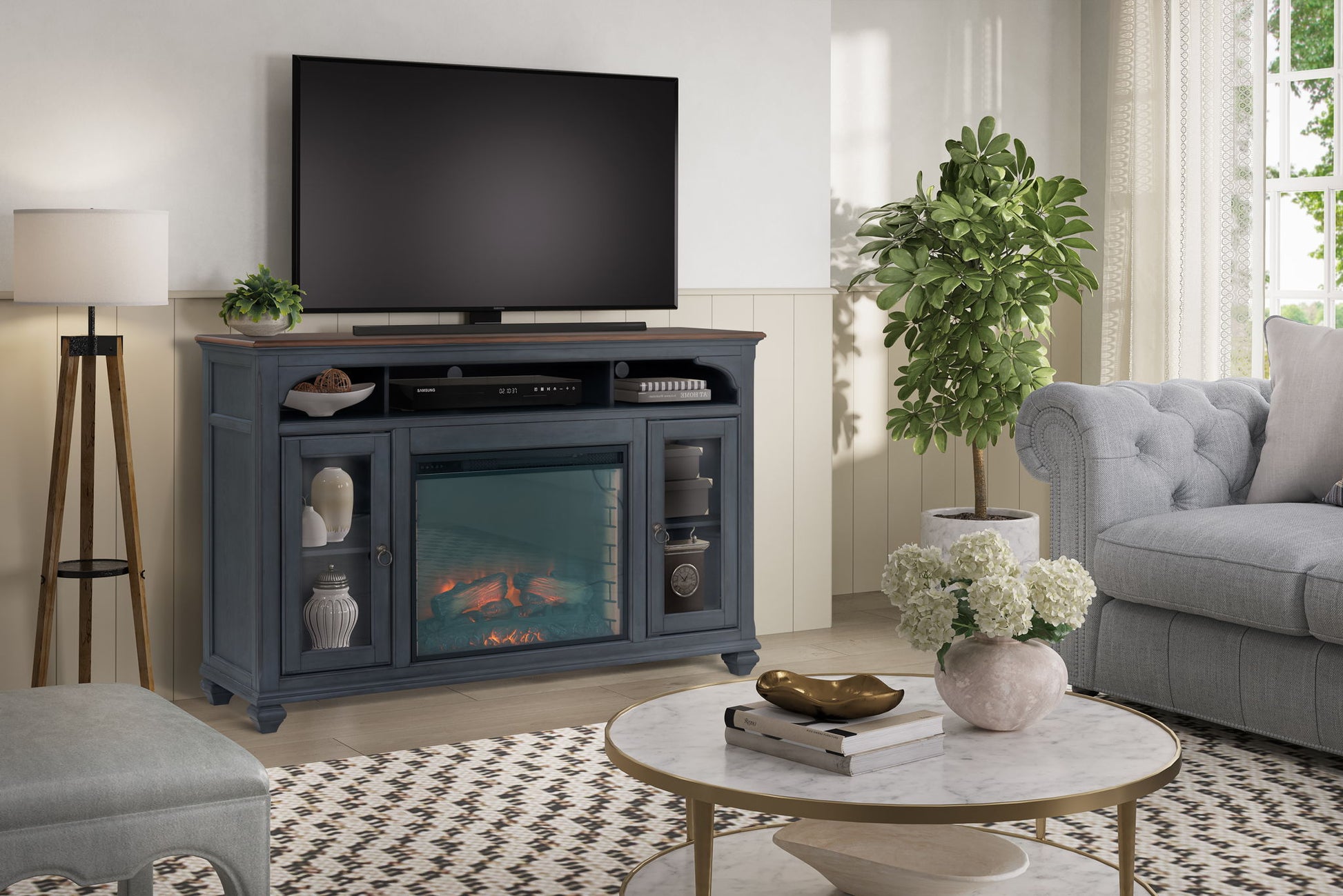 Americana - 66 In Fireplace TV Stand For TVs Up To 80" - Blue Legends