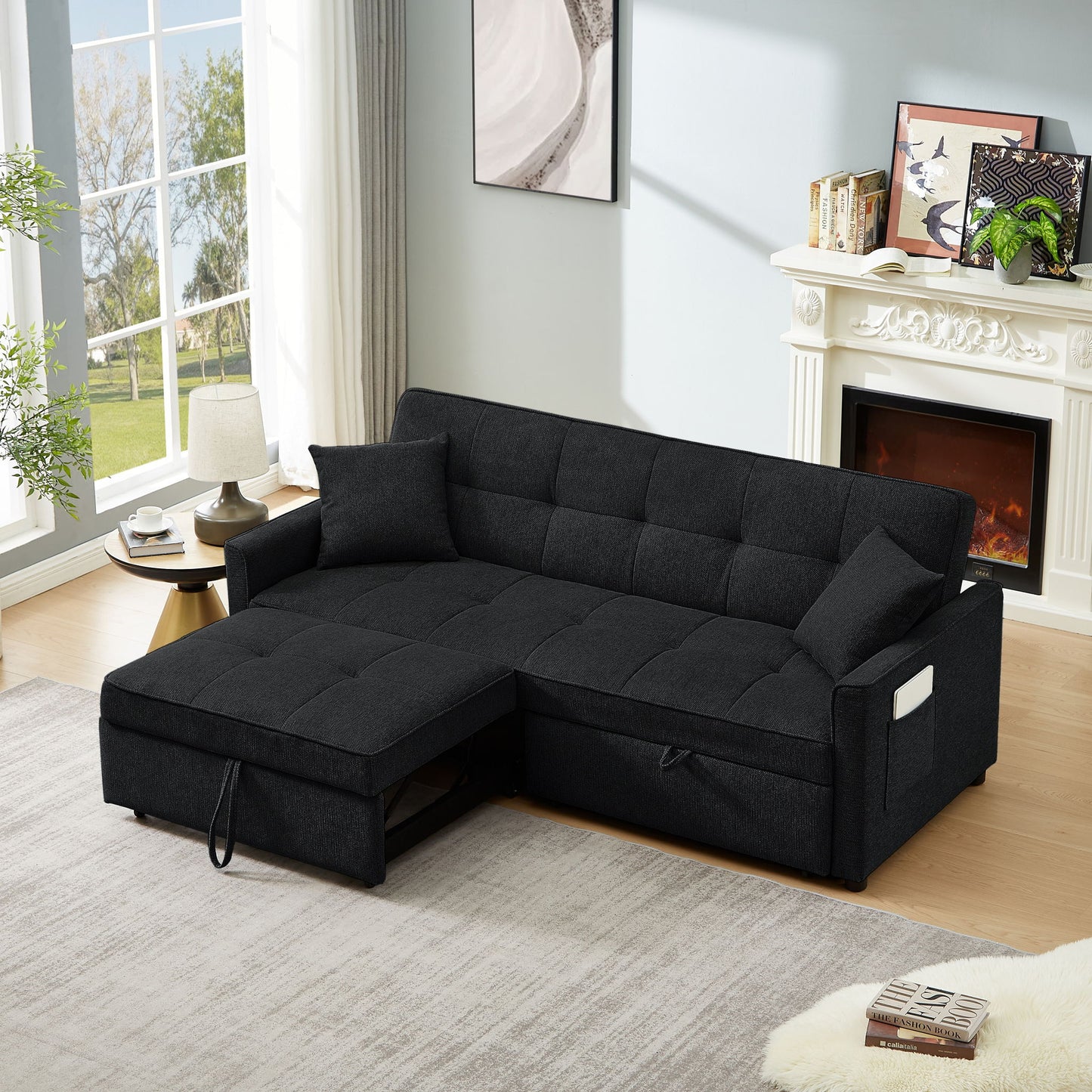 3 In 1 Convertible Sleeper Sofa Bed, Reclining Backrest, Pillows, Pockets Home Essentials