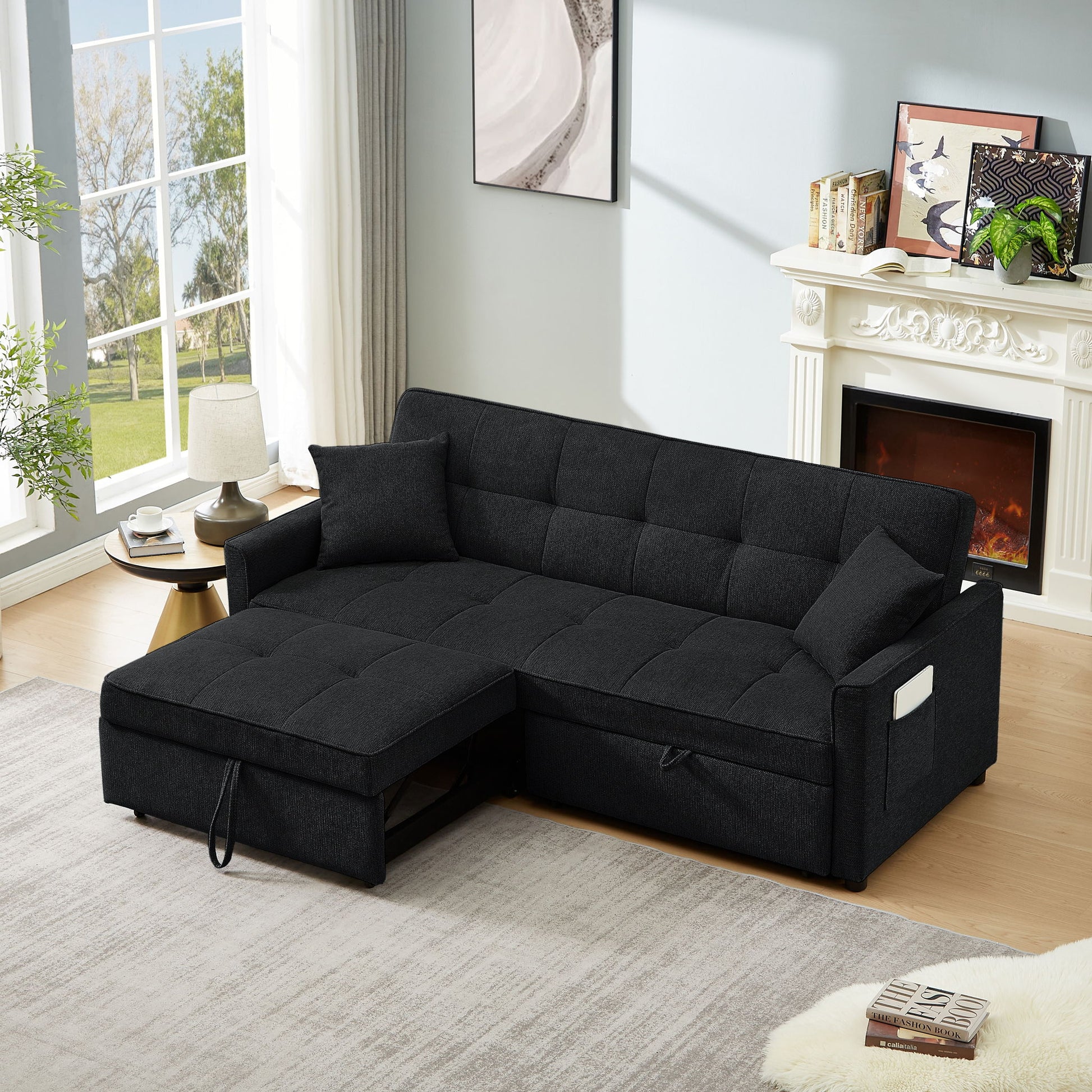 3 In 1 Convertible Sleeper Sofa Bed, Reclining Backrest, Pillows, Pockets Home Essentials