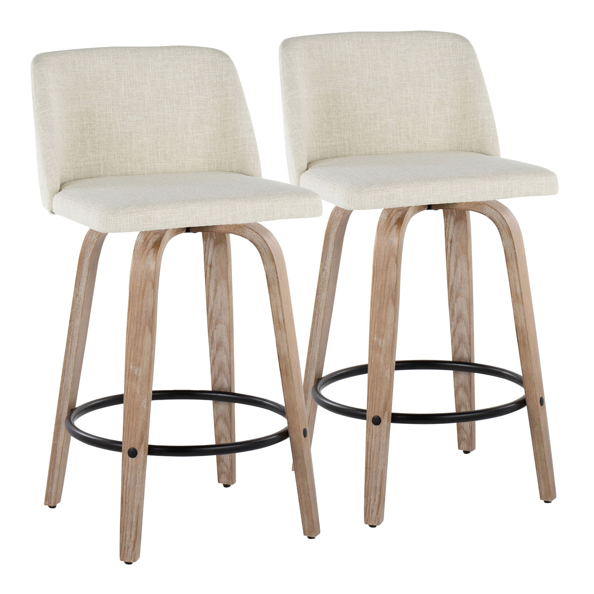 Toriano - Contemporary Fixed Height Counter Stool Swivel & Round Footrest (Set of 2) Lumi Source